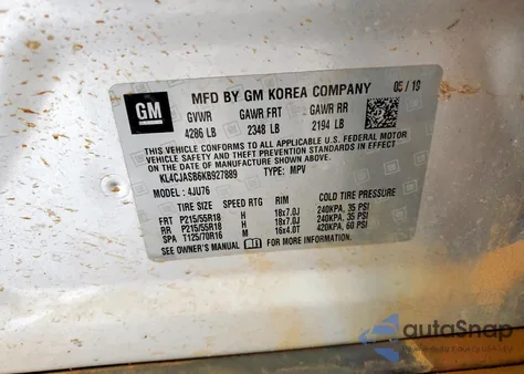 2019 Buick Encore Preferred from USA, damaged, VIN KL4CJASB6KB927889